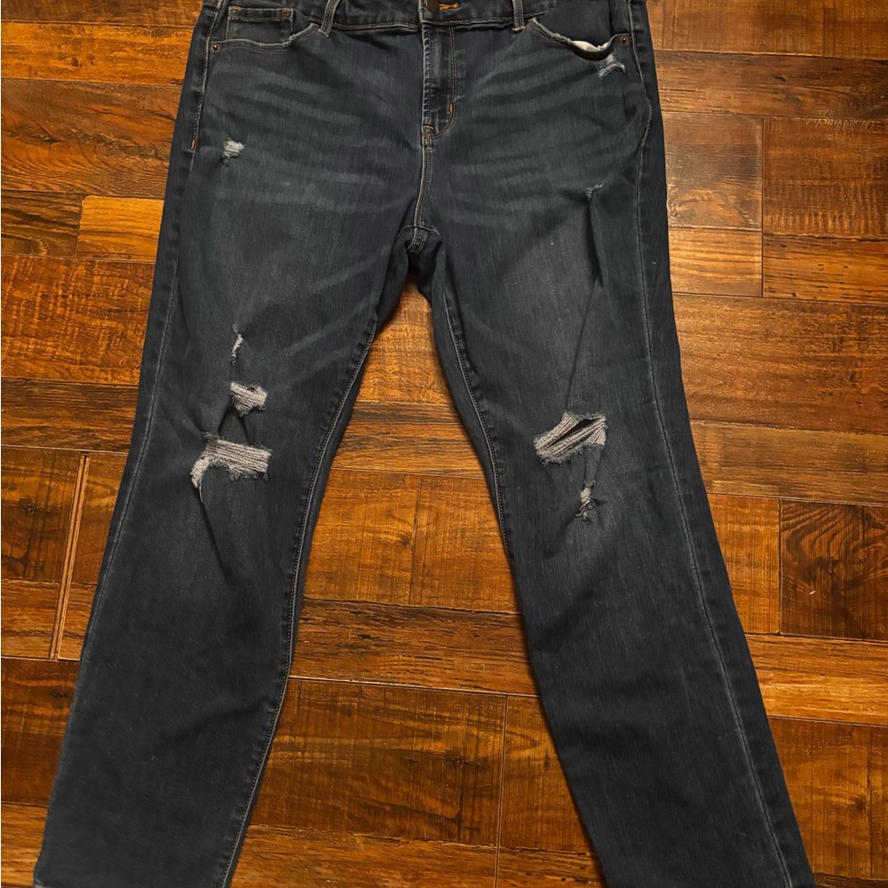 Old Navy Women's Straight Leg Jeans - Dark Blue Distressed